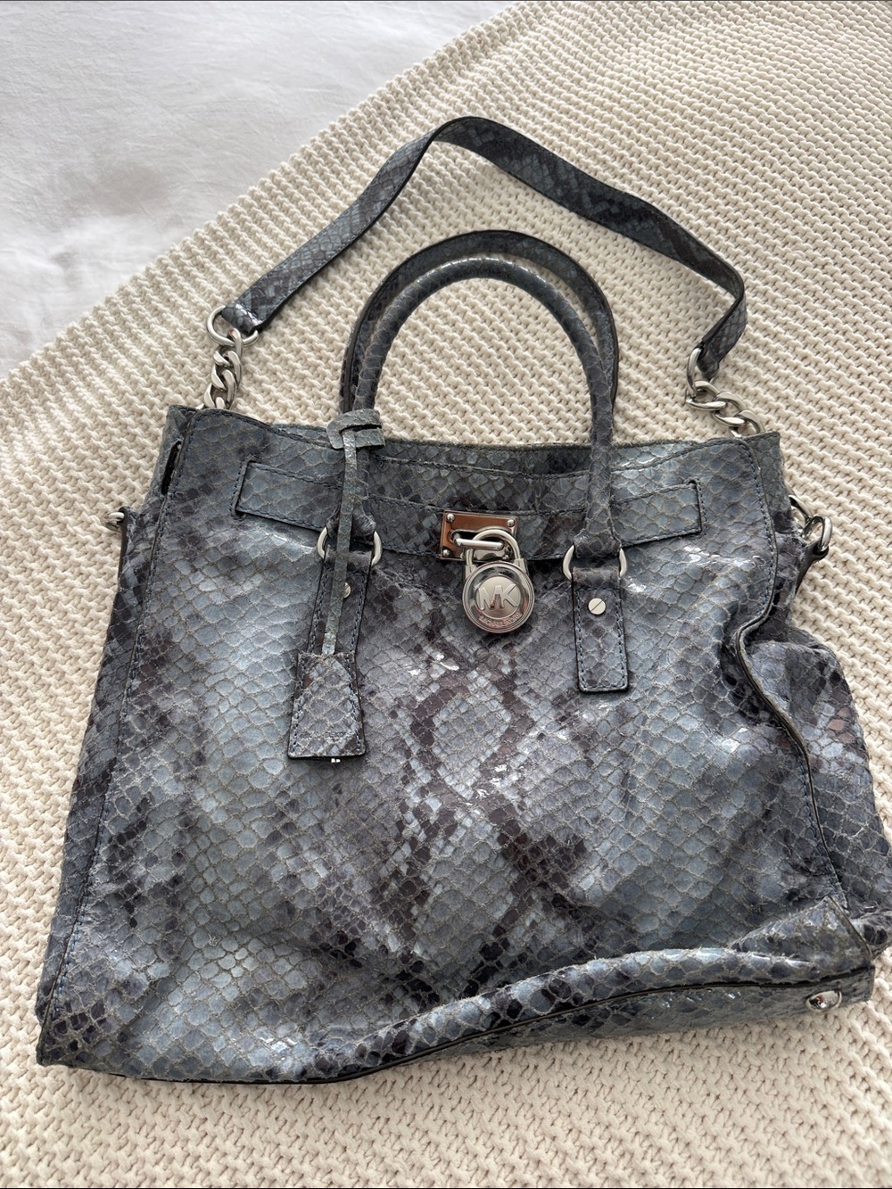 Michael Kors Gray Snakeskin-Effect Satchel Tote